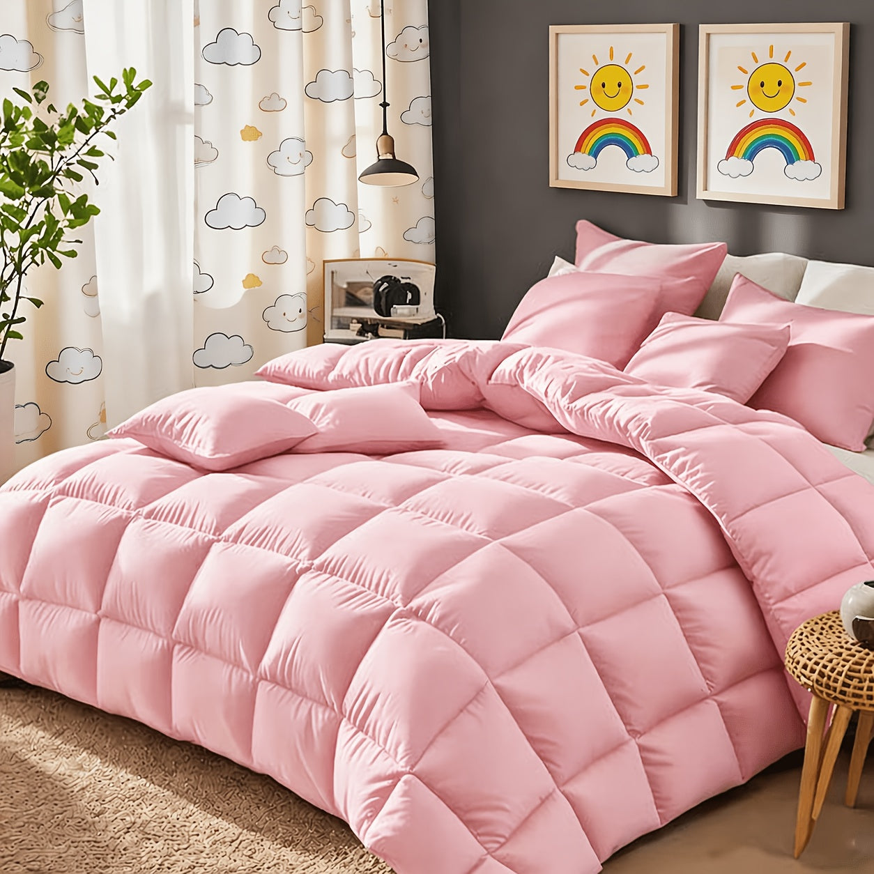 Comforter Set 7 Piece Bed in a Bag Full Queen King Soft Satin-Like Fabric with Fitted Sheet Flat Sheet Pillowcases Breathable Bedding Set for Bedroom Hotel
