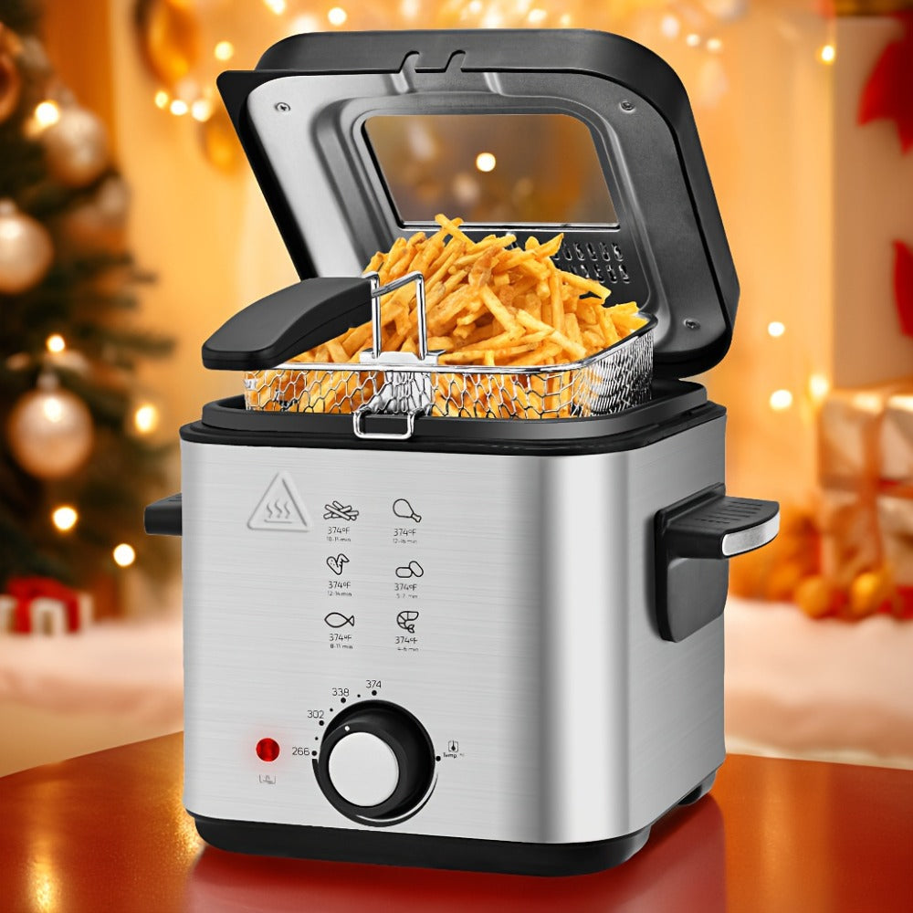 Deep Fryer with Basket 1500W | Adjustable Temperature, Removable Lid & Non-Stick Interior Pot, Viewing Window, Dishwasher-Safe Basket for Home Electric Frying ¨C 1.5L & 2.5L Options, Black