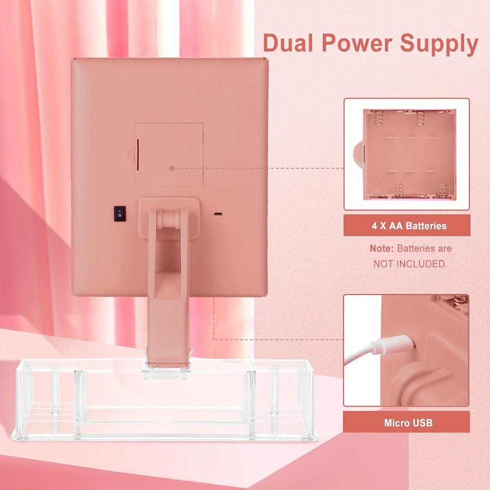Lighted Makeup Mirror with Storage ¨C Tri-Fold Vanity Mirror 24 LED Lights, Touch Screen, 3X/2X/1X Magnification, 180¡ã Rotation, Dual Power Supply, White & Rose Gold