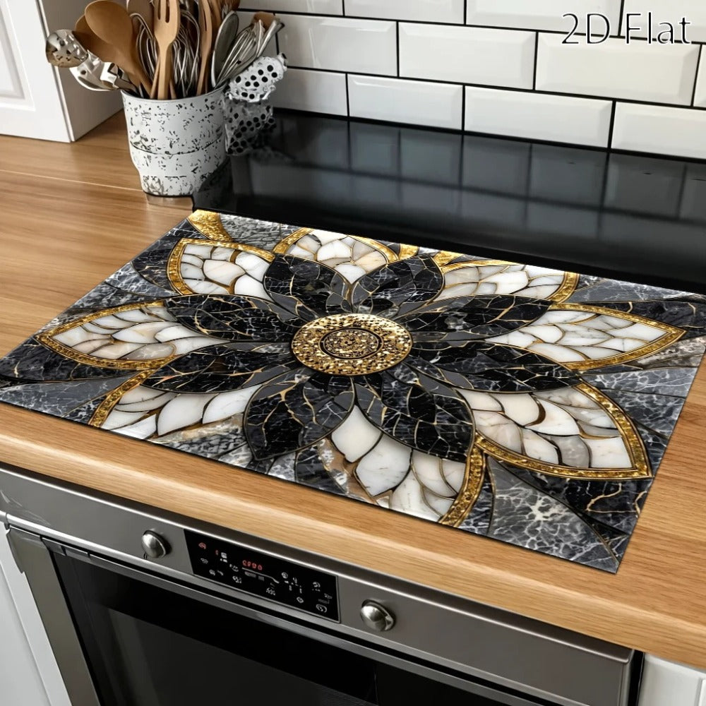Stove Protector Mat Marble Lotus Pattern | Heat-Resistant Non-Stick Cooktop Cover Pad | Gas Stove, Induction Cooker, Glass Cooktop, Oven & Washer Dryer Top