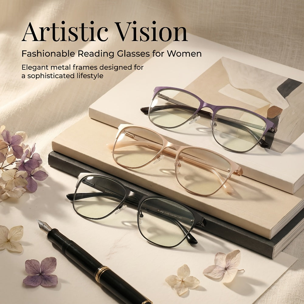 Anti Blue Light Reading Glasses 3 Pack Metal Frame Rectangular Readers ¨C Polycarbonate Lenses, Spring Hinges, Unisex Men Women Mixed Colors, Multiple Magnification Strengths for Reading and Screen Use