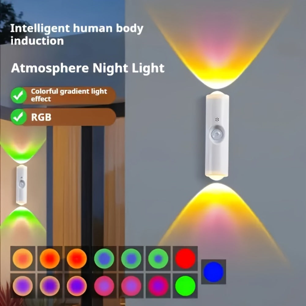 Cat Eye LED Wall Light Motion Sensor ¨C 6 Pack USB Rechargeable Night Lamp, 3 Color Settings, Wireless Auto Sensing No Wiring for Bedroom Stairs Closet Bathroom Hallway (RGB / Three Colors)