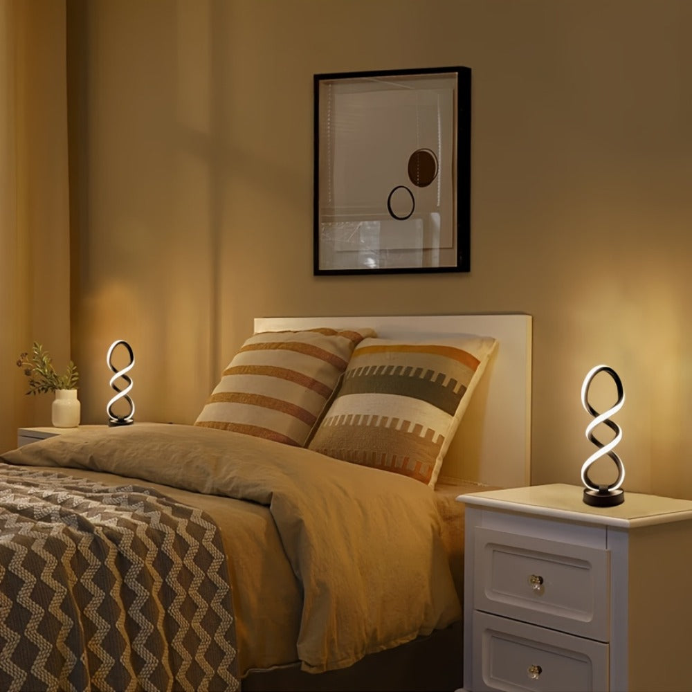 Spiral LED Table Lamp, Dimmable Push Button Control Desk Light for Bedroom Living Room Office, Modern Metal Base Indoor Accent Lamp, Unique Spiral Design Home Decor Gift for Christmas Birthday Valentine