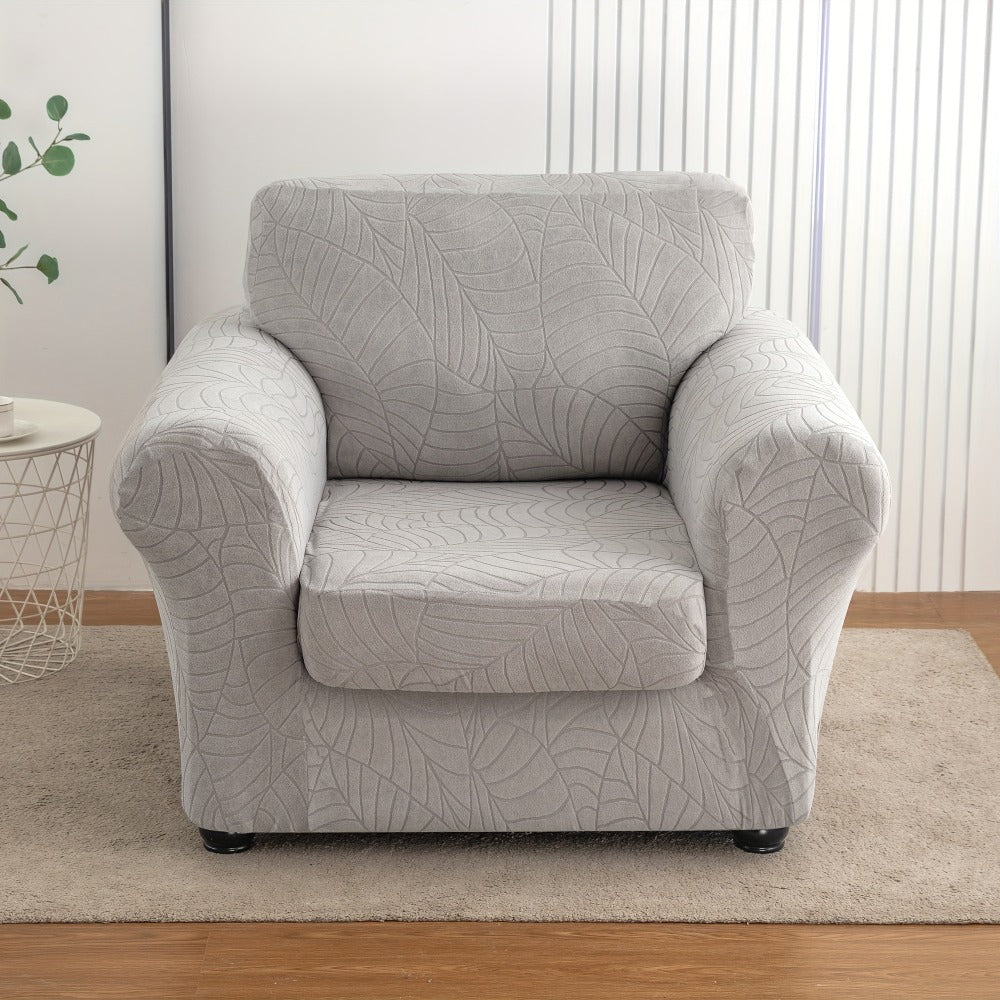 Armchair Slipcover 2pcs Set Jacquard Leaf Texture Stretch Chair Cover with Seat Cushion Cover Spandex Non-Slip Elastic Removable Washable Sofa Couch Cover for Living Room Dining Room Hotel Home Decor