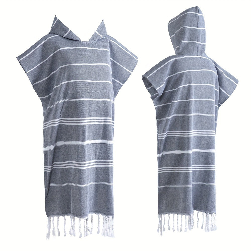 Hooded Beach Poncho Turkish Cotton Quick Dry Sandproof - Wearable Surf Changing Towel Lightweight Thin Bathrobe | S & L | Blue Green Purple Pink Gray | Swimming Diving Surfing Beach Essentials