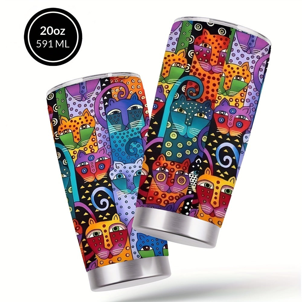 Cat Tumbler 20oz Abstract Cat Graphic Stainless Steel Insulated Cup with Lid & Straw Travel Coffee Mug Hot Cold Drinks Gift for Cat Lovers Birthday Mother's Day