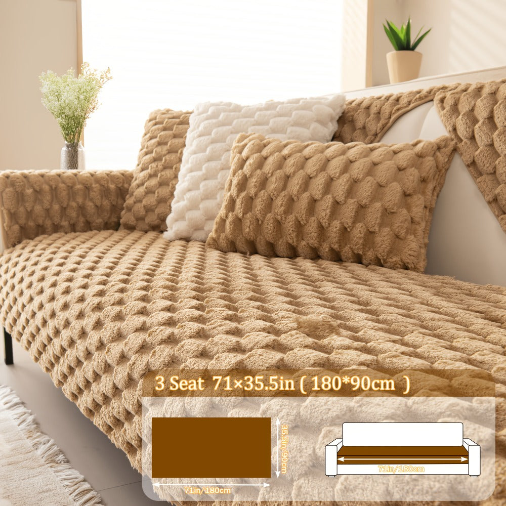 Non-Slip Sofa Cushion Cover Fuzzy Couch Pad Anti-Scratch Pet Friendly Machine Washable Fits 2 3 4 Seat Sectional Recliner 35.5 Inch Wide Beige Light Brown Grey