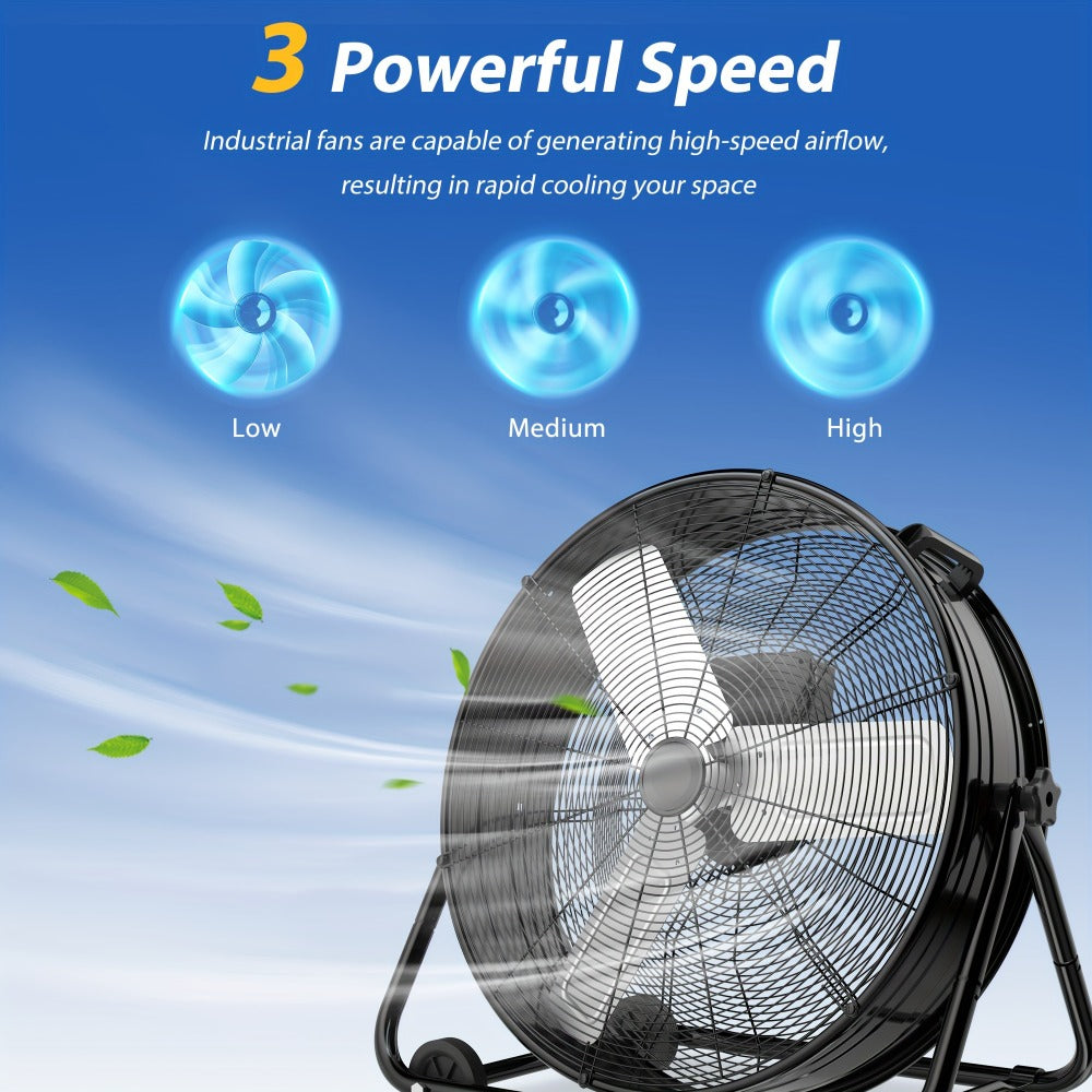 Industrial Drum Fan High Velocity Floor Fan 24 30 Inch | 3-Speed Heavy Duty Metal Air Circulator 360 Tilt Casters ETL Listed | Powerful Warehouse Garage Workshop Patio Commercial Fan | Black Orange Green