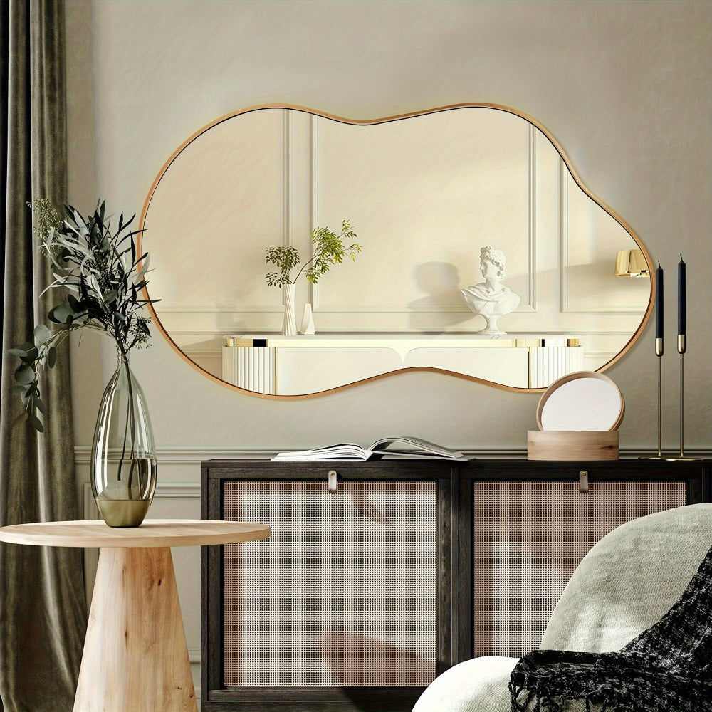 Boho Irregular Wall Mirror - Gold Aluminum Alloy Frame Asymmetrical Decorative Mirror for Bathroom Bedroom Living Room Entryway Cloakroom Wall Decor
