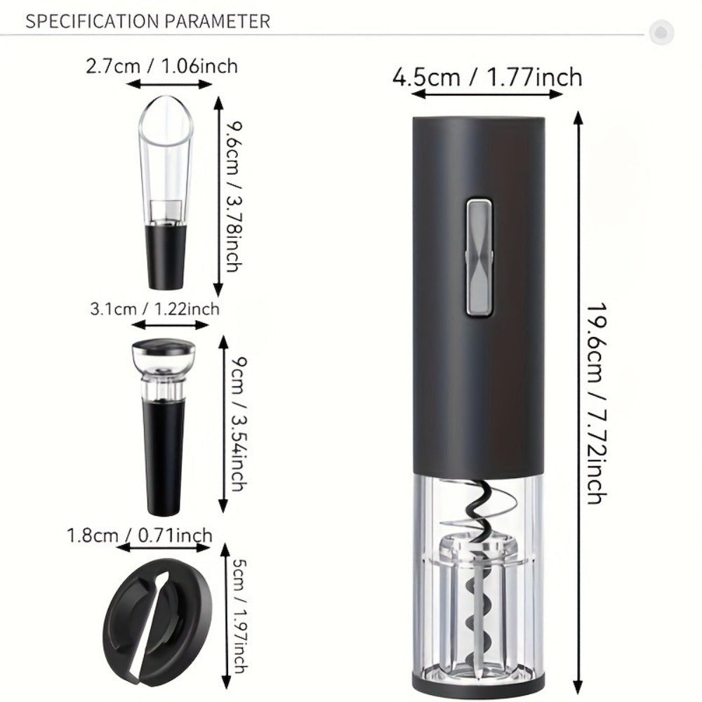 Electric Wine Opener Set 4-in-1 Rechargeable - USB-C Automatic Corkscrew with Blue LED, Vacuum Stopper, Wine Pourer & Foil Cutter - Complete Wine Accessories Gift Set for Home Bar, Parties & Weddings