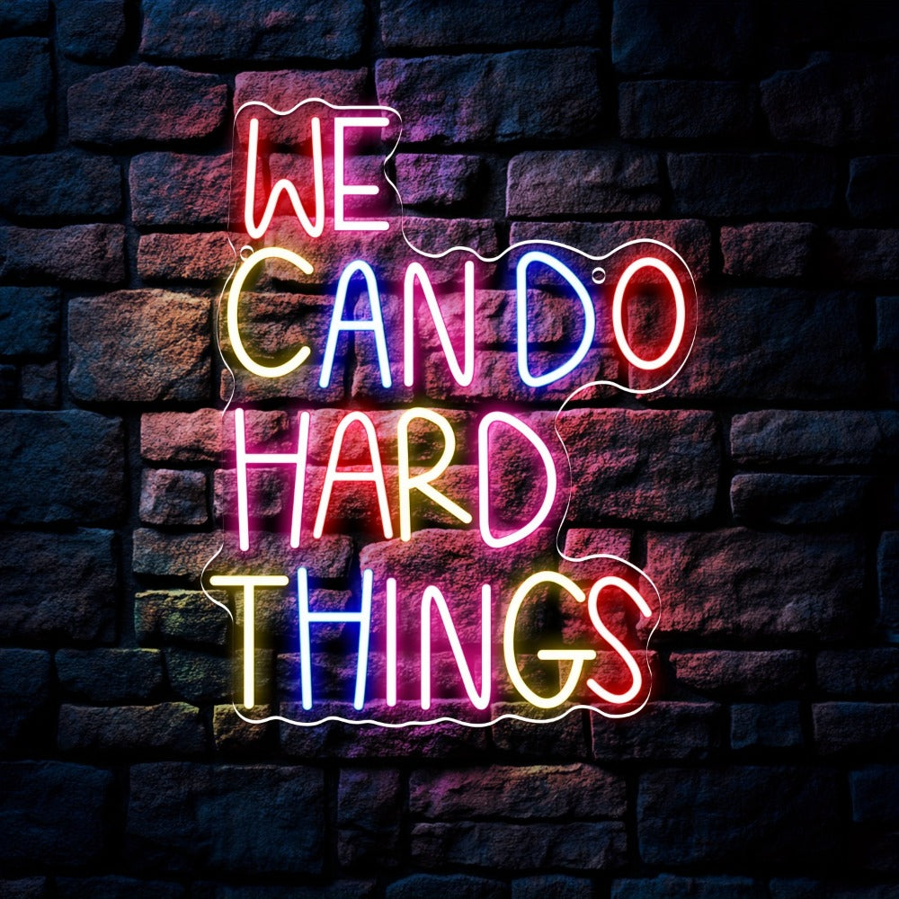 Neon Sign We Can Do Hard Things ¨C Dimmable LED Wall Art, USB Powered, Vibrant Colors, Inspirational Bedroom Decor for Classroom Birthday Party Aesthetic Backdrop, 13.3x10.6 In