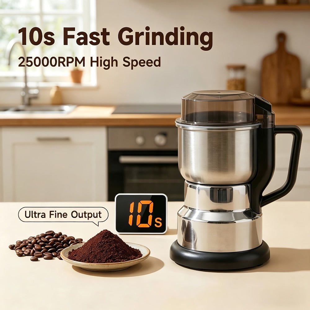 Electric Coffee Grinder 300W 25000RPM ¨C 8-Blade Stainless Steel Spice & Grain Mill for Coffee Beans, Nuts, Spices | Home, Cafe & Camping