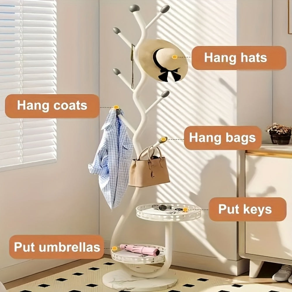 Clothes Rack Freestanding Metal with Shelf - Heavy Duty Garment Rack for Bedroom, Entryway & Closet, Vertical Coat Stand with Bottom Shelf for Coats, Hats, Scarves, Bags | White, Black, Gold