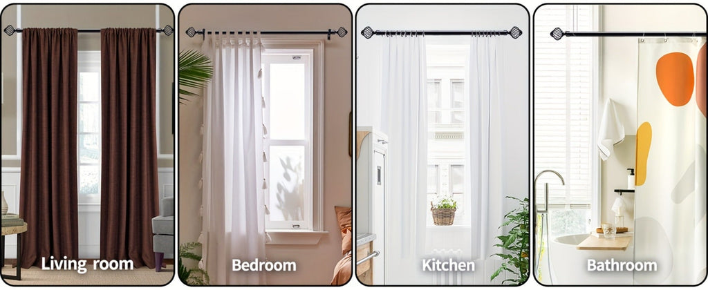 Black Adjustable Curtain Rod Heavy Duty Farmhouse Decorative Drapery Rod for Bedroom Living Room Kitchen Patio 4 Sizes Easy Install