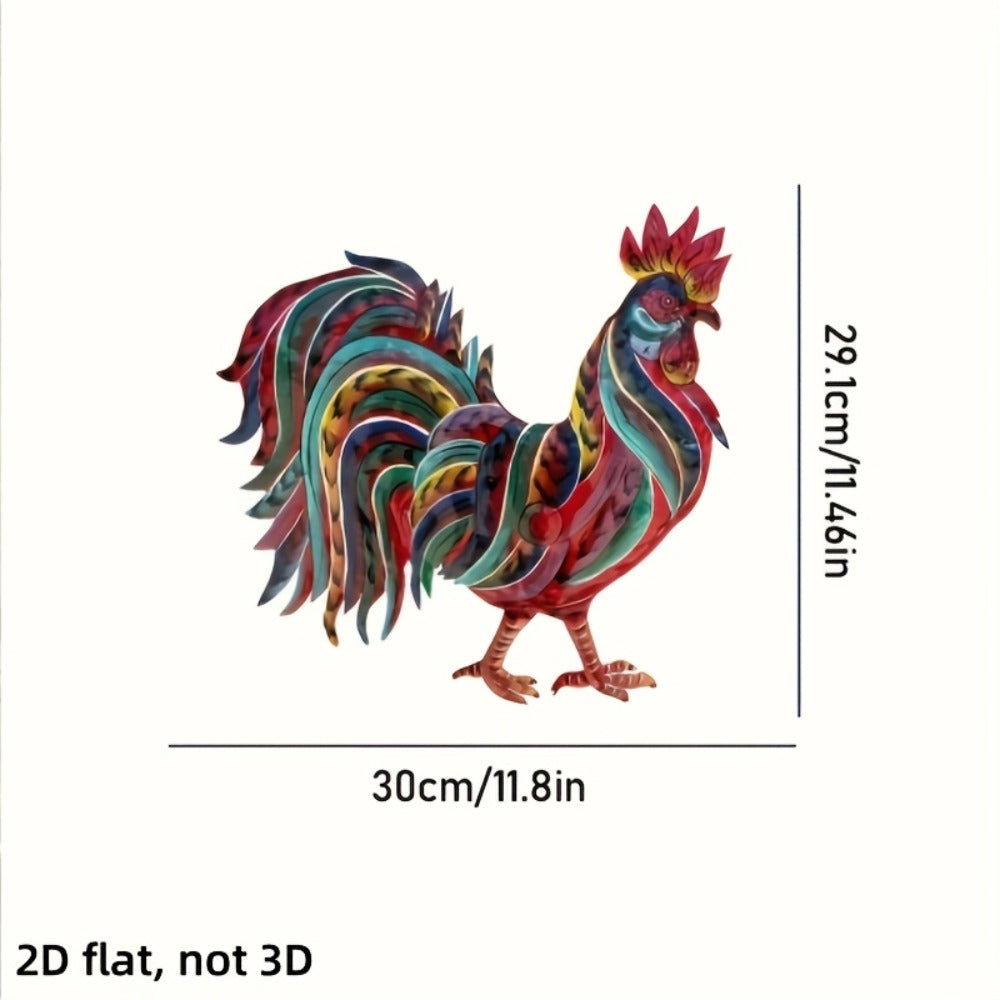 Metal Chicken Decoration 2D Flat Iron Art Farmhouse Decor | Rustic Country-Style Floor Standing Statue for Garden Backyard Courtyard Kitchen Lawn Wall Indoor Outdoor Home Decor 11.8x11.46 Inch