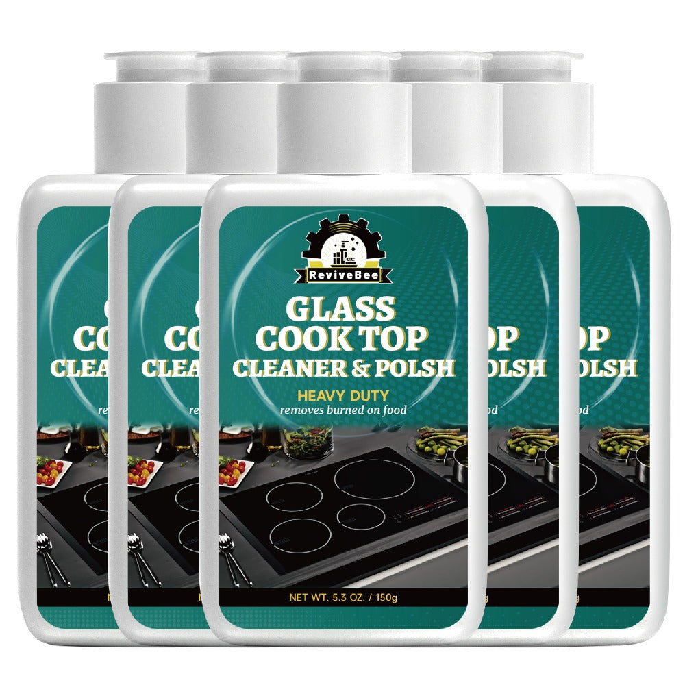 Glass Cooktop Cleaner and Polish ¨C Powerful Stain Remover, Removes Oil Film, Water Spots & Burnt-On Residue, Long-Lasting Surface Protection for Ceramic & Induction Cooktops ¨C 5 Pack Value Set