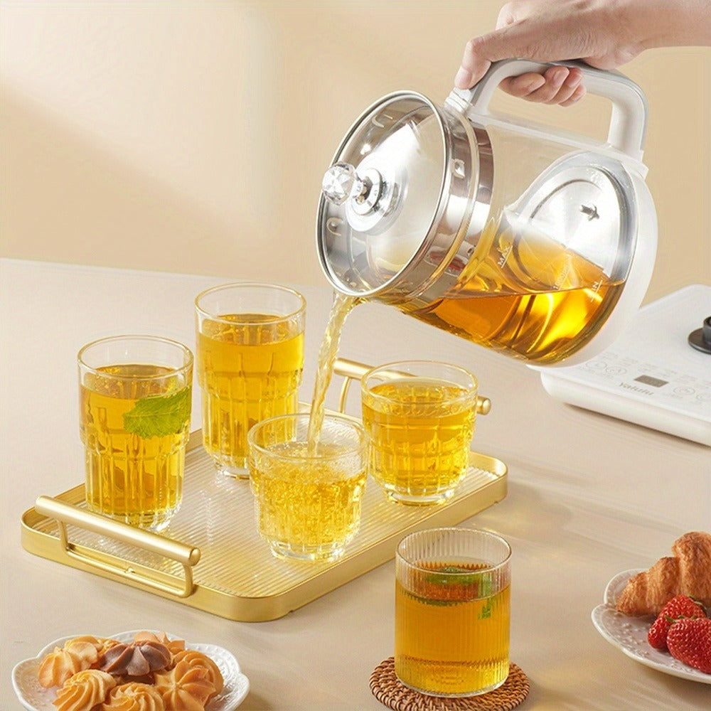 Electric Health Pot Smart Kettle 1.8L Thickened Glass 18 Smart Functions Removable Filter Multi-Functional for Tea Herbal Brewing Camping Home US Plug White