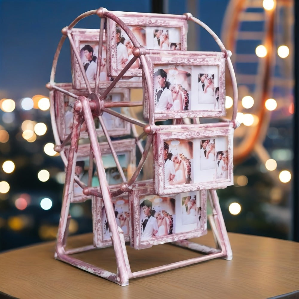 Rotating Ferris Wheel Photo Frame - Holds 8 Photos 4 inch - Vintage Spinning Picture Display Stand for Desk, Living Room & Bedroom - Unique Gift for Valentine's Day, Birthday & Christmas