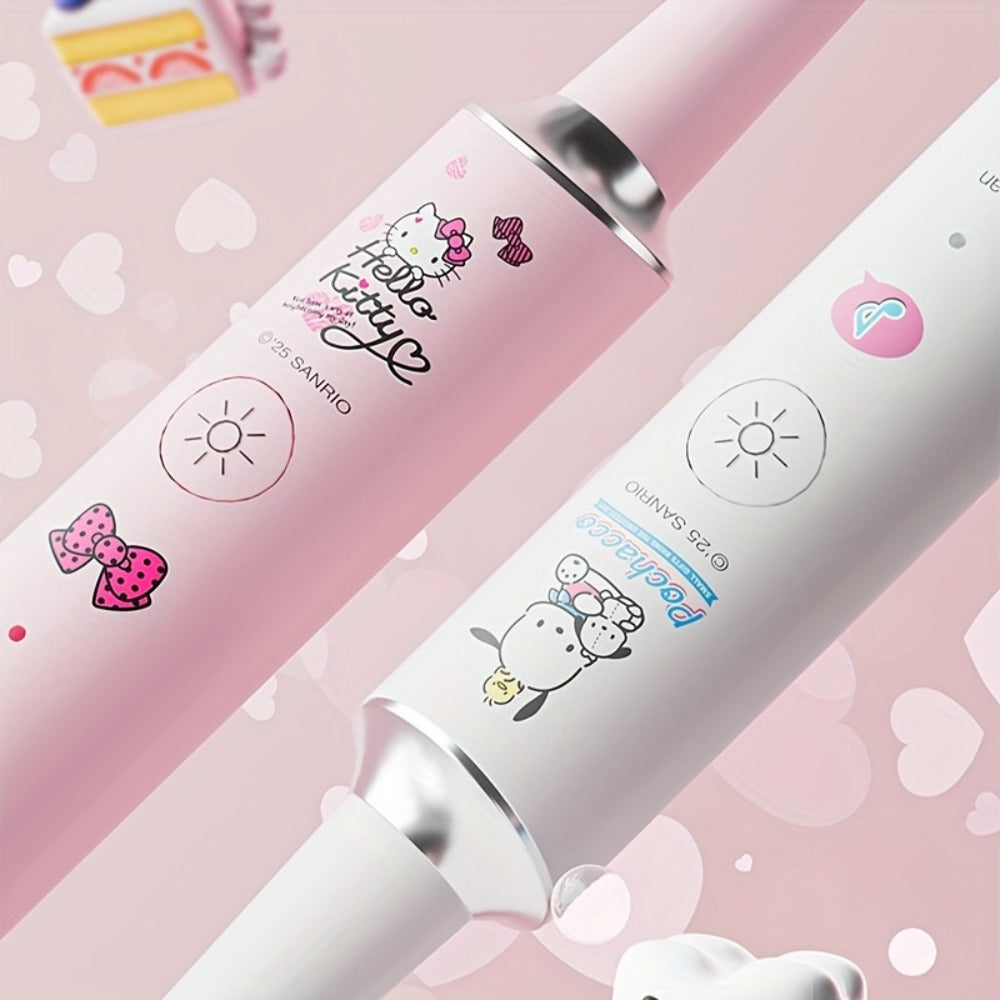 Sanrio Electric Toothbrush Hello Kitty & Pochacco - 4 Cleaning Modes, 4 Intensity Levels, 3 Replacement Brush Heads, 2-Minute Smart Timer, Cute Design Gift for Girls, Birthday, Graduation, Christmas