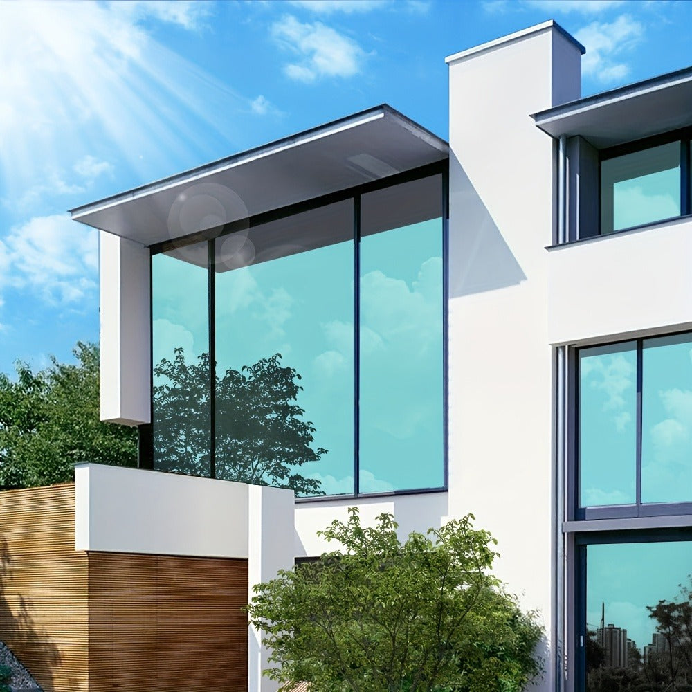One Way Privacy Window Film Static Cling No Glue - Heat Control Anti-Glare Sun Blocking Reflective Mirror Tint for Home Office Hotel, Nano Ceramic 5Mil PVC, Easy Install Removable Window Privacy Film