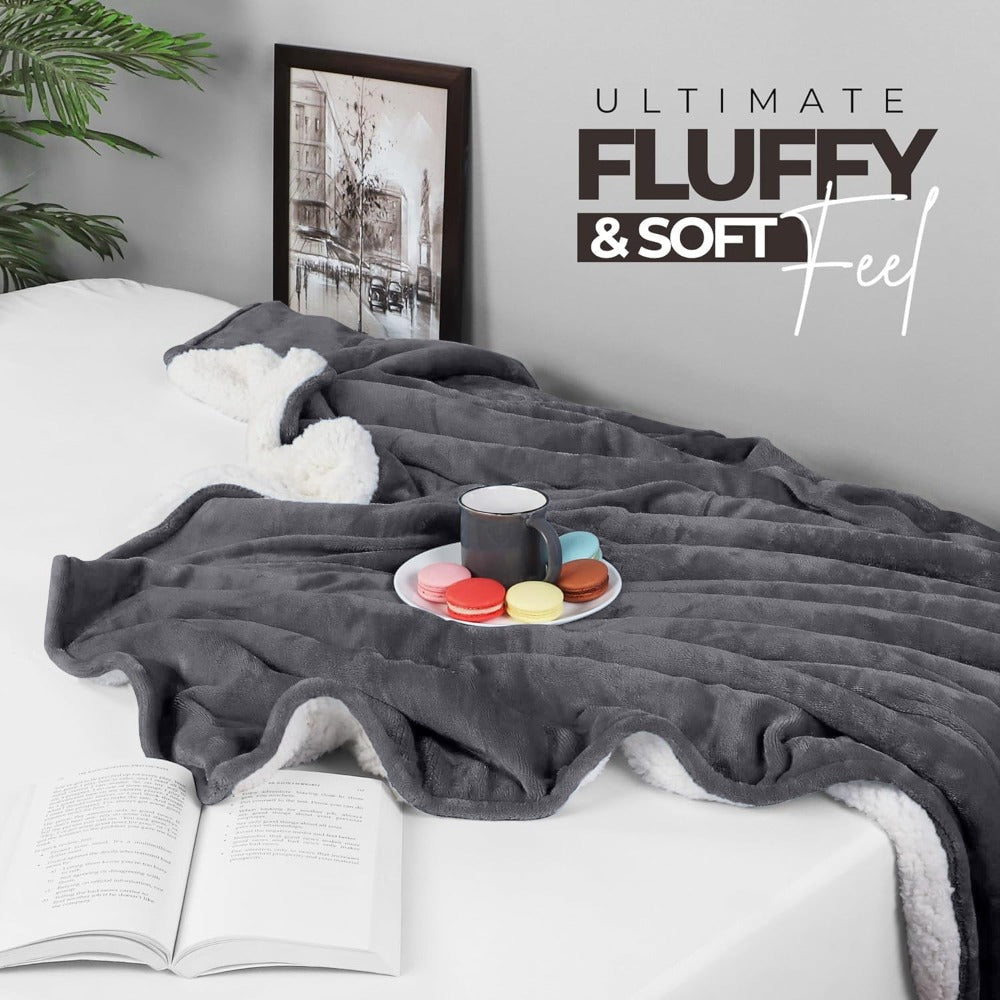 480GSM Sherpa Fleece Blanket ¨C Double-Sided Heavy Warm Throw for Couch, Bed & Travel, Reversible All Season, 13 Colors, 3 Sizes