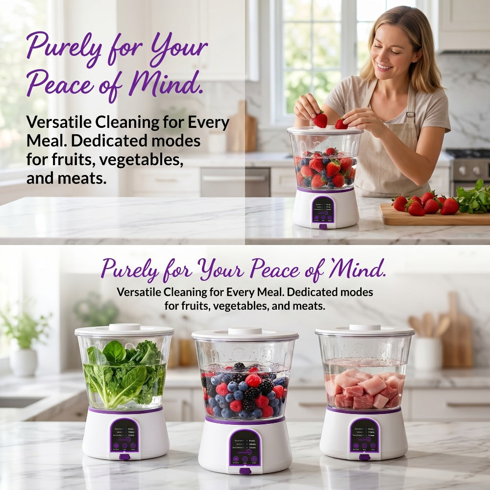 Fruit and Vegetable Cleaner Machine Ultrasonic Purifier Multifunctional Household Food Cleaning Device Rechargeable for Removing Pesticides Bacteria Single Dual Battery Options