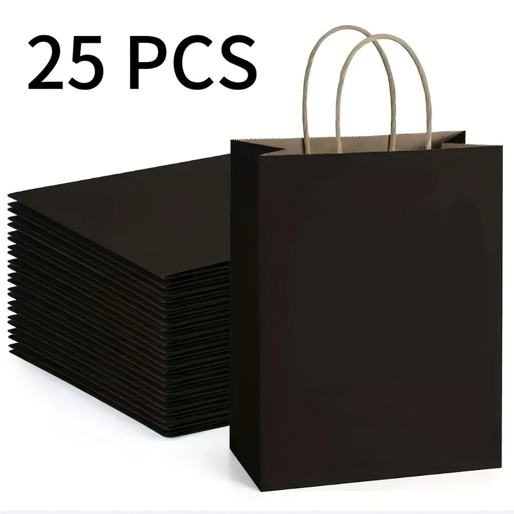 Paper Bags with Handles Bulk - Kraft Paper Gift Bags 25/75/100/300 Pcs, Black White Brown Reusable Shopping Bags for Small Business Retail, Birthday Party, Graduation, Easter Gift Wrapping Packaging