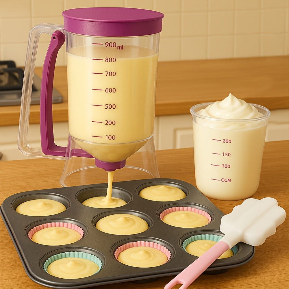 Pancake Batter Dispenser with Cleaning Brush ¨C 2pcs Handheld Batter Separator & Squeeze Dispenser Set, Cupcake Batter Tool, Durable Kitchen Baking Gadget for Pancakes, Waffles & Cupcakes