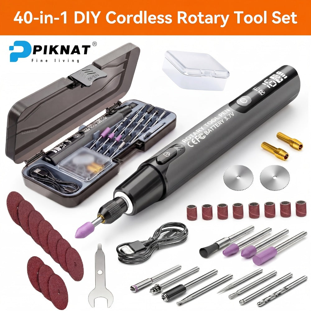 Rotary Tool Kit Cordless 40-in-1 6-Speed 16000RPM Electric Handheld Grinder with LCD Display LED Light for Engraving Grinding Polishing Drilling Carving DIY