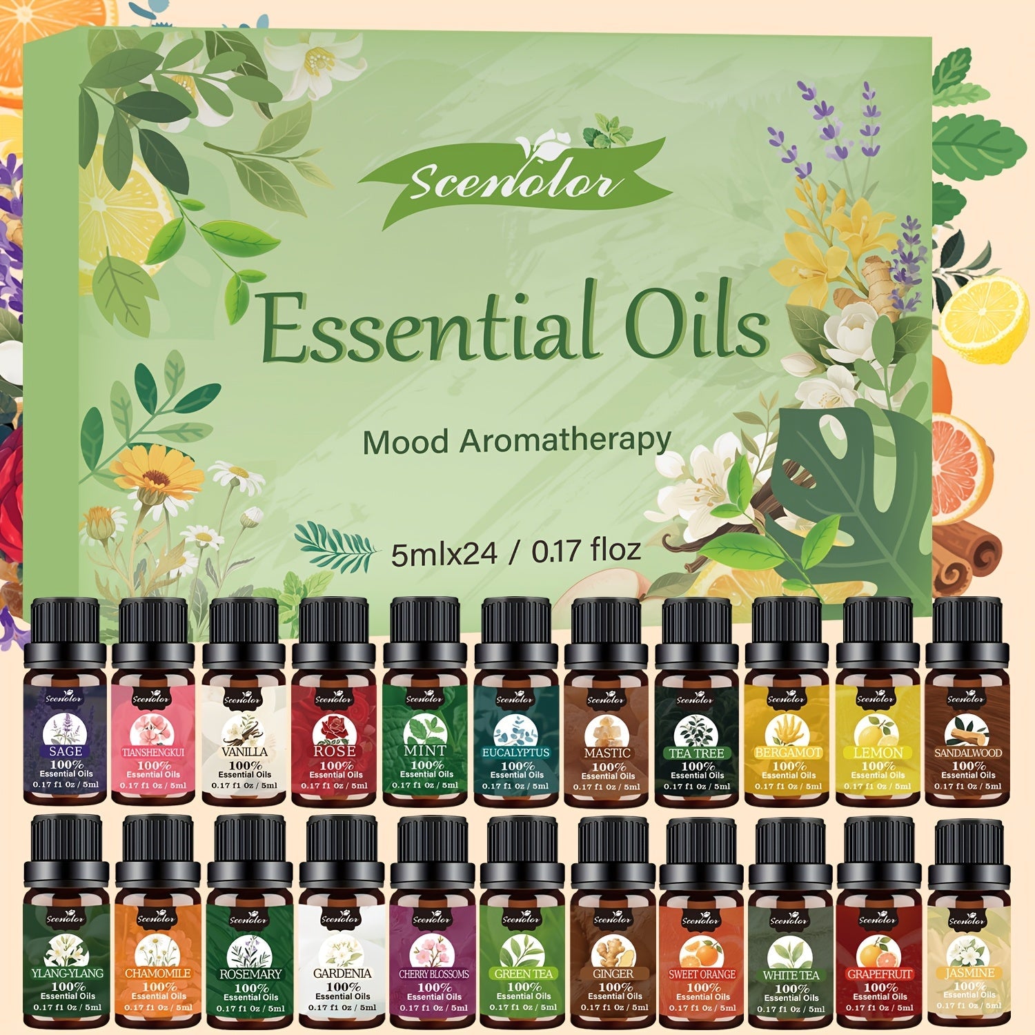 Fragrance Essential Oil Gift Set ¨C Premium Hotel Scent Diffuser Oils for Candle Making, Aromatherapy & Home Fragrance | 12 or 24 Piece Set