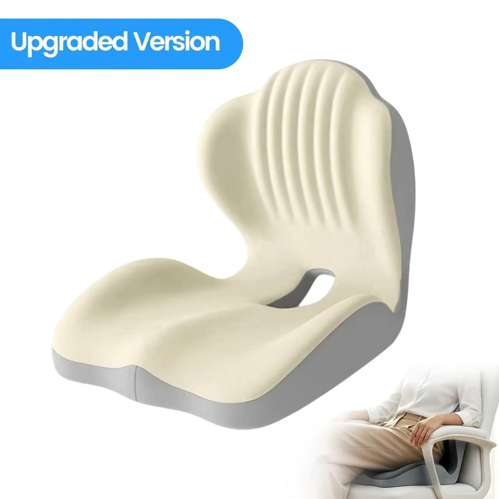 Memory Foam Seat Cushion Ergonomic with Back Support & Breathable Hollow Design ¨C Comfortable Chair Pad for Office, Car Seat & Long Sitting, Unisex Gift