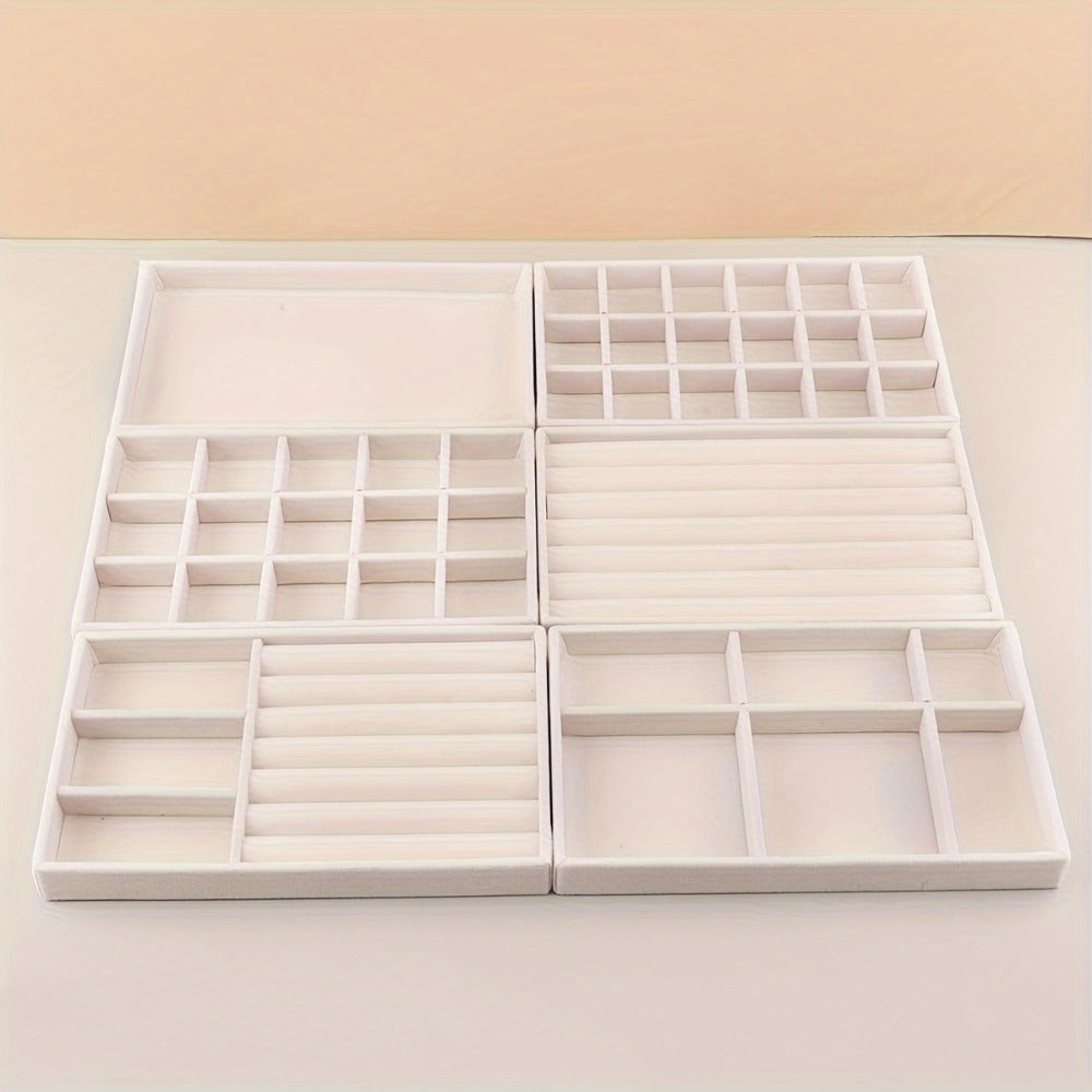 Stackable Jewelry Organizer Trays 6-Piece Set ¨C Rectangular Multi-Compartment Drawer Inserts with Removable Dividers for Earrings, Rings, Necklaces & Bracelets ¨C Tabletop Jewelry Display Case Storage