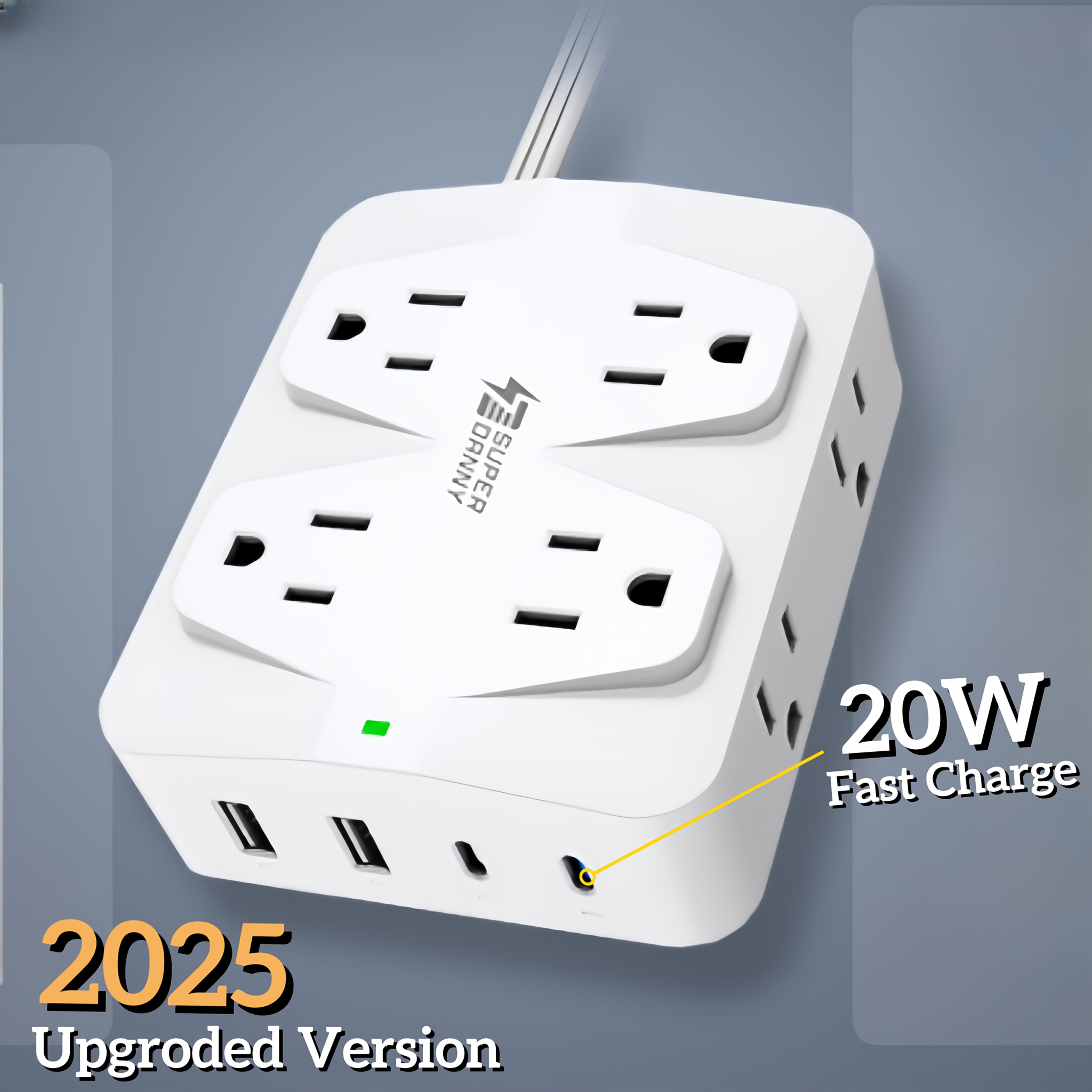 Power Strip Surge Protector 28-in-1 with 22 Widely Spaced Outlets 5 USB-A 2 USB-C Ports 2100 Joules Flat Plug Wall Mountable 6.48FT 14AWG Heavy Duty Extension Cord for Home Office
