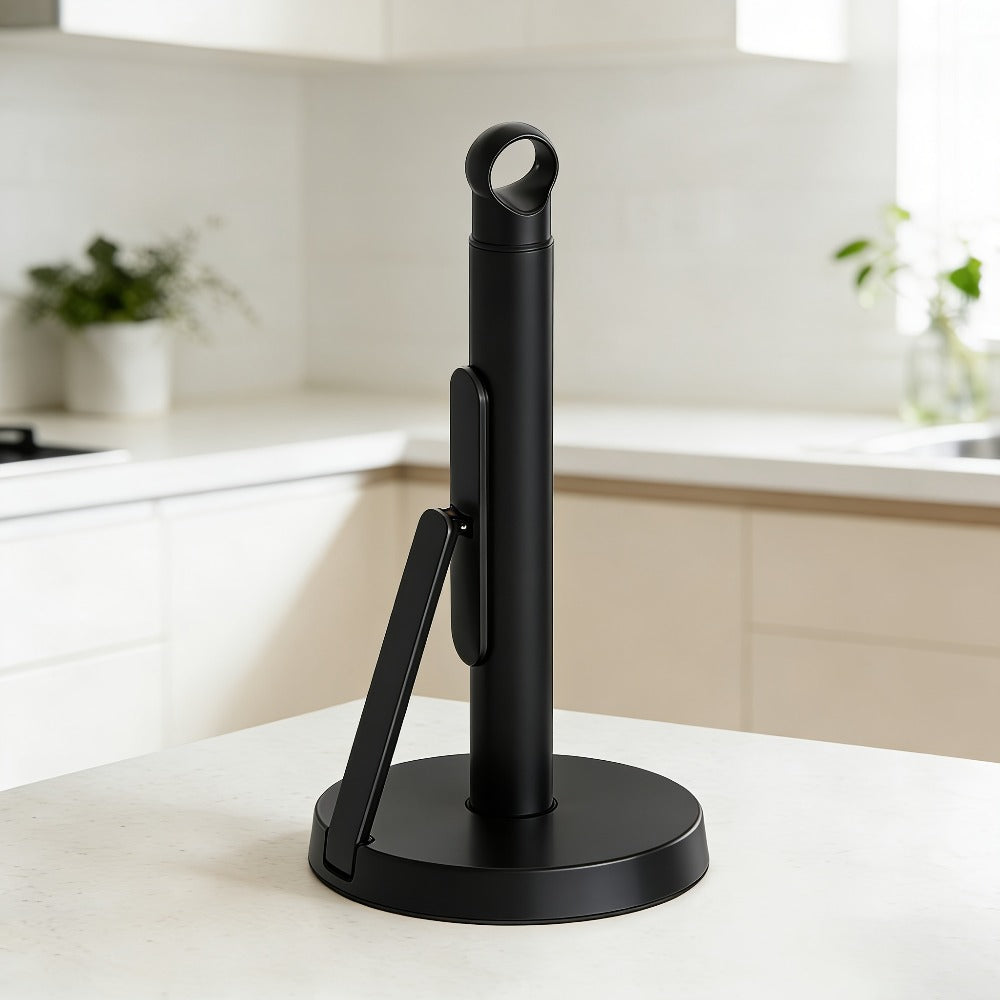 Paper Towel Holder Countertop - Stainless Steel Standing Dispenser with Tension Arm for One-Handed Tear, Modern Kitchen Roll Holder in Silver White Gold Black