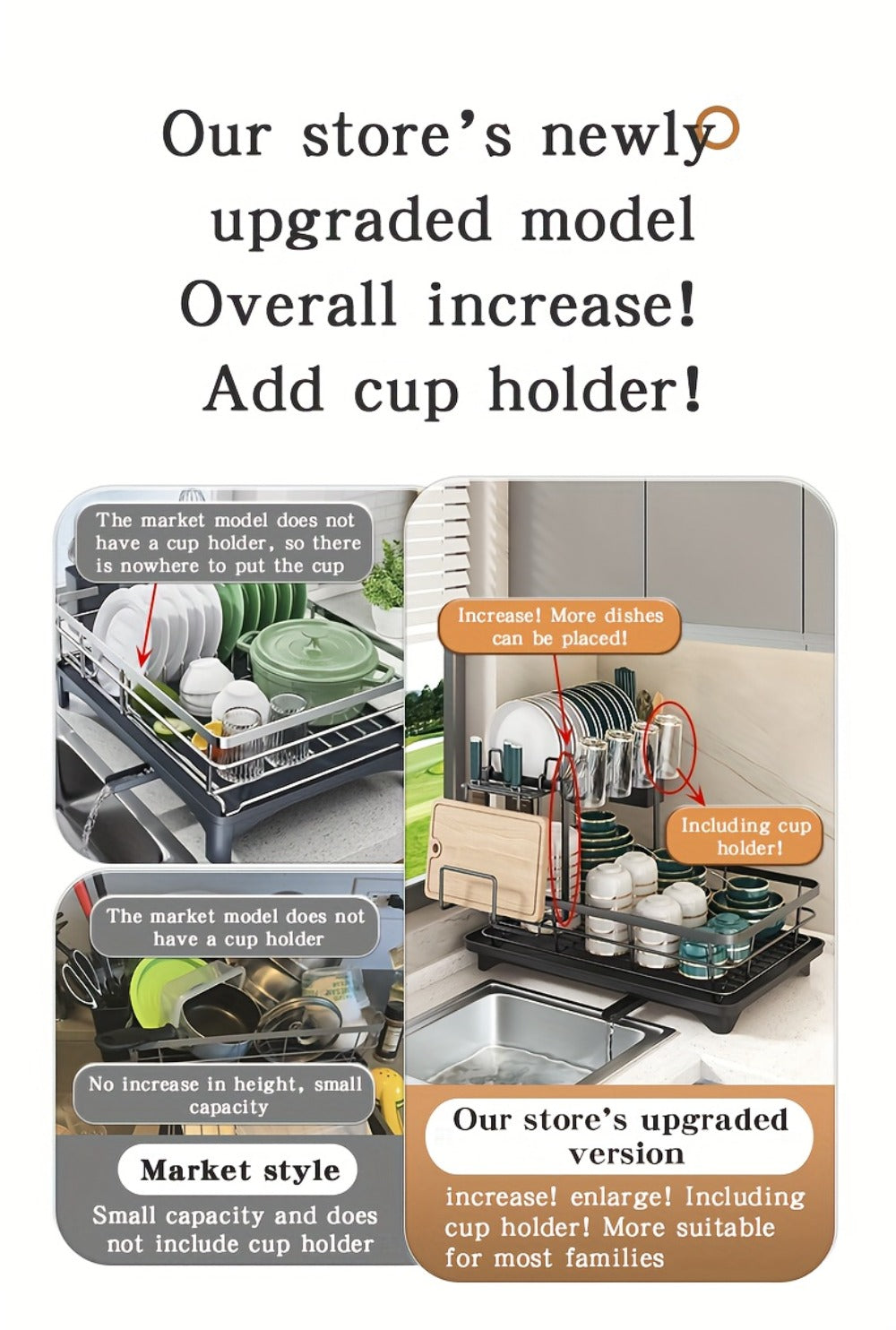 2-Tier Metal Dish Drying Rack with Cutlery Holder Cup Holder & Rust-Proof Drip Tray ¨C Space Saving Countertop Kitchen Organizer