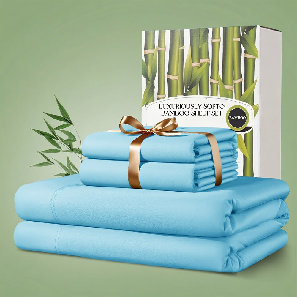 Bamboo Bed Sheet Set 4pcs 2200TC Deep Pocket Cooling Fitted Sheets ¨C Ultra Soft, Breathable, Shrink & Wrinkle Resistant