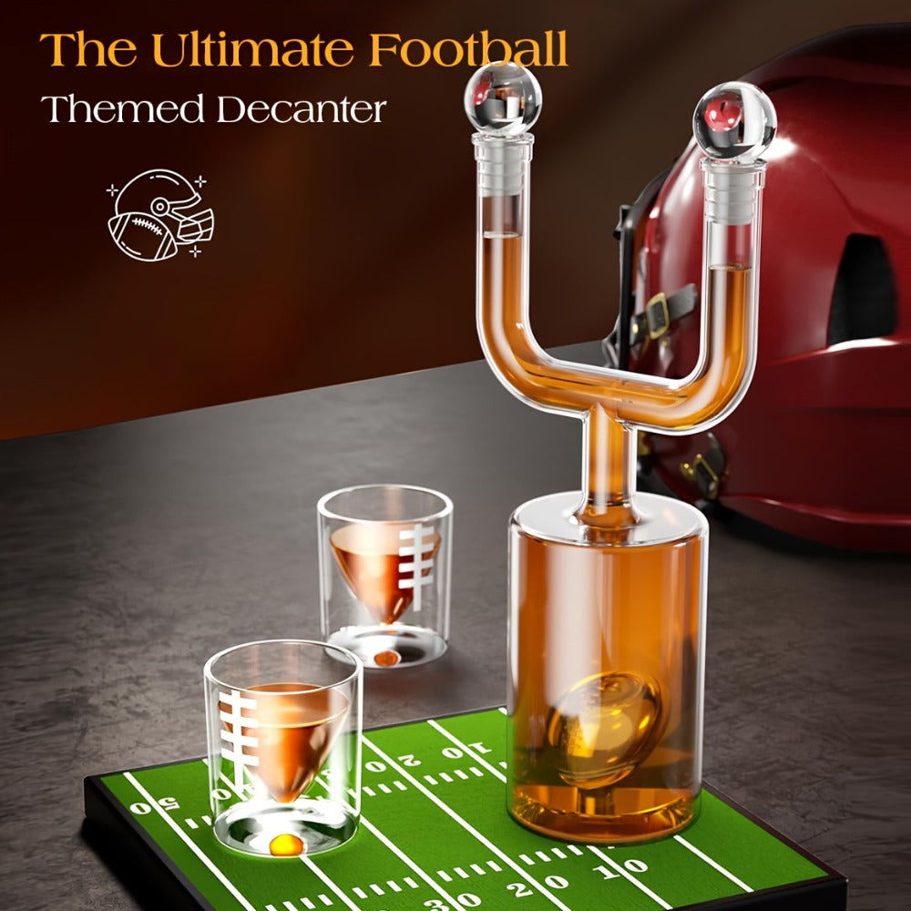 Kollea Football Whiskey Decanter Set 28oz + Two 3.8oz Wine Glasses ¨C Bar Gift Set for Men Dad Husband, Father's Day Anniversary Birthday Kitchen Bar Accessories