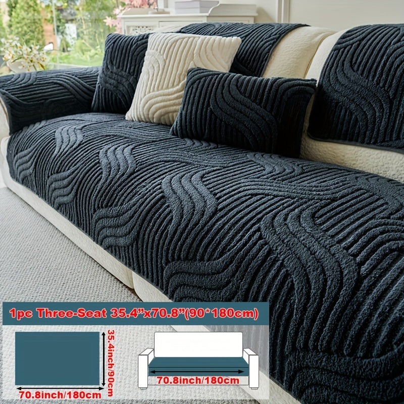Stretch Velvet Sofa Cover Non-Slip | Plush Shu Velveteen Couch Slipcover, Modern Luxury Pet Friendly Machine Washable, 2 3 4 Seat, Armrest & Pillowcase, Living Room Bedroom Office