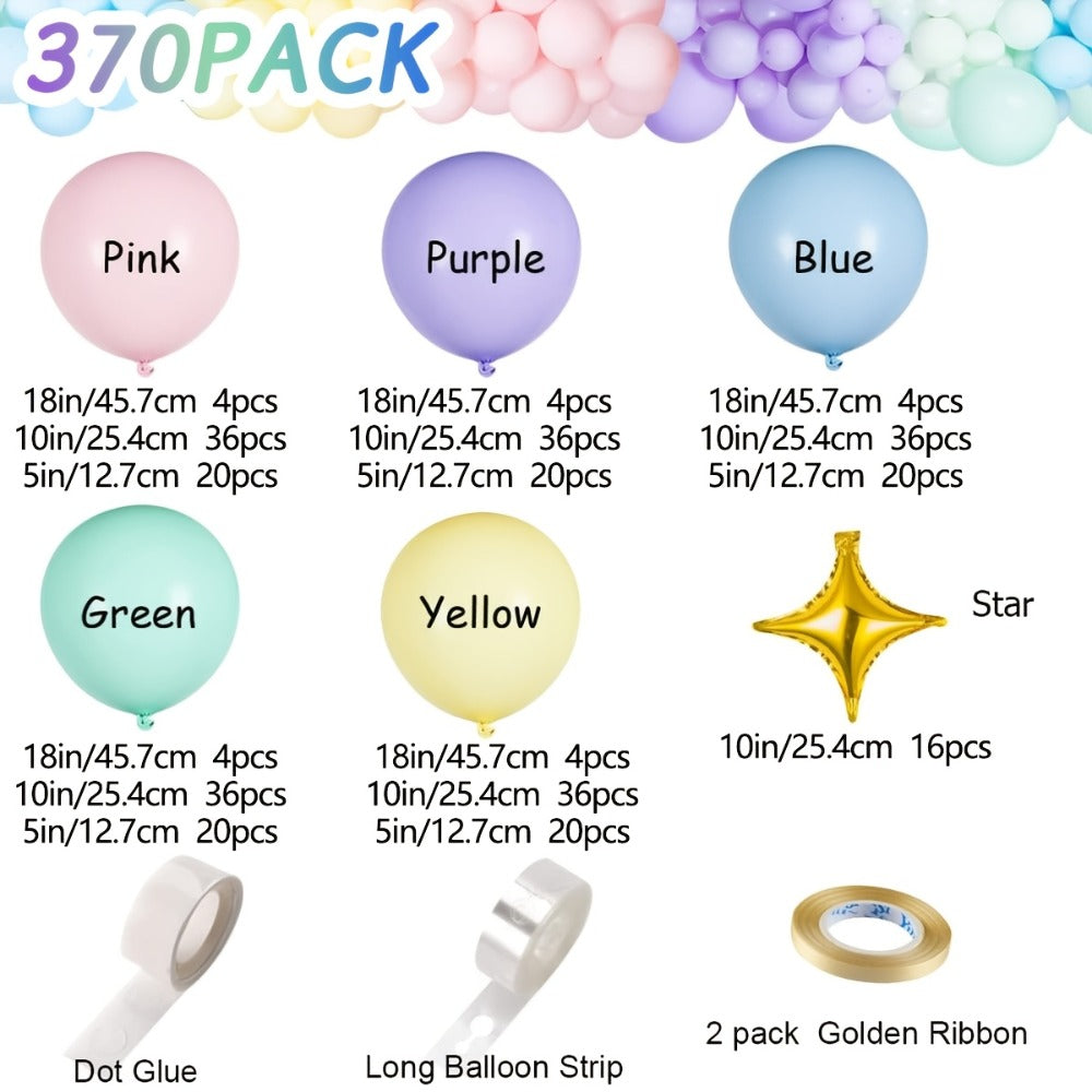 Pastel Balloon Set 370pcs ¨C 10 & 5 Inch Macaron Latex Balloons with Wreath Kit for Birthday Party, Wedding, Graduation & Celebration Decorations
