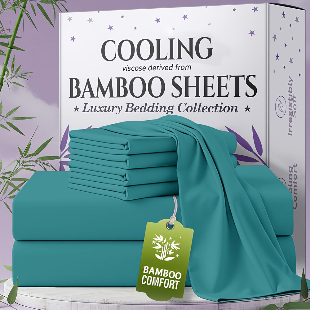Bamboo Bed Sheet Set 4-6 Piece Extra Deep Pocket Breathable Cooling Soft Wrinkle-Free Hotel Luxury Pillowcase Set Twin Full Queen King 15 Colors