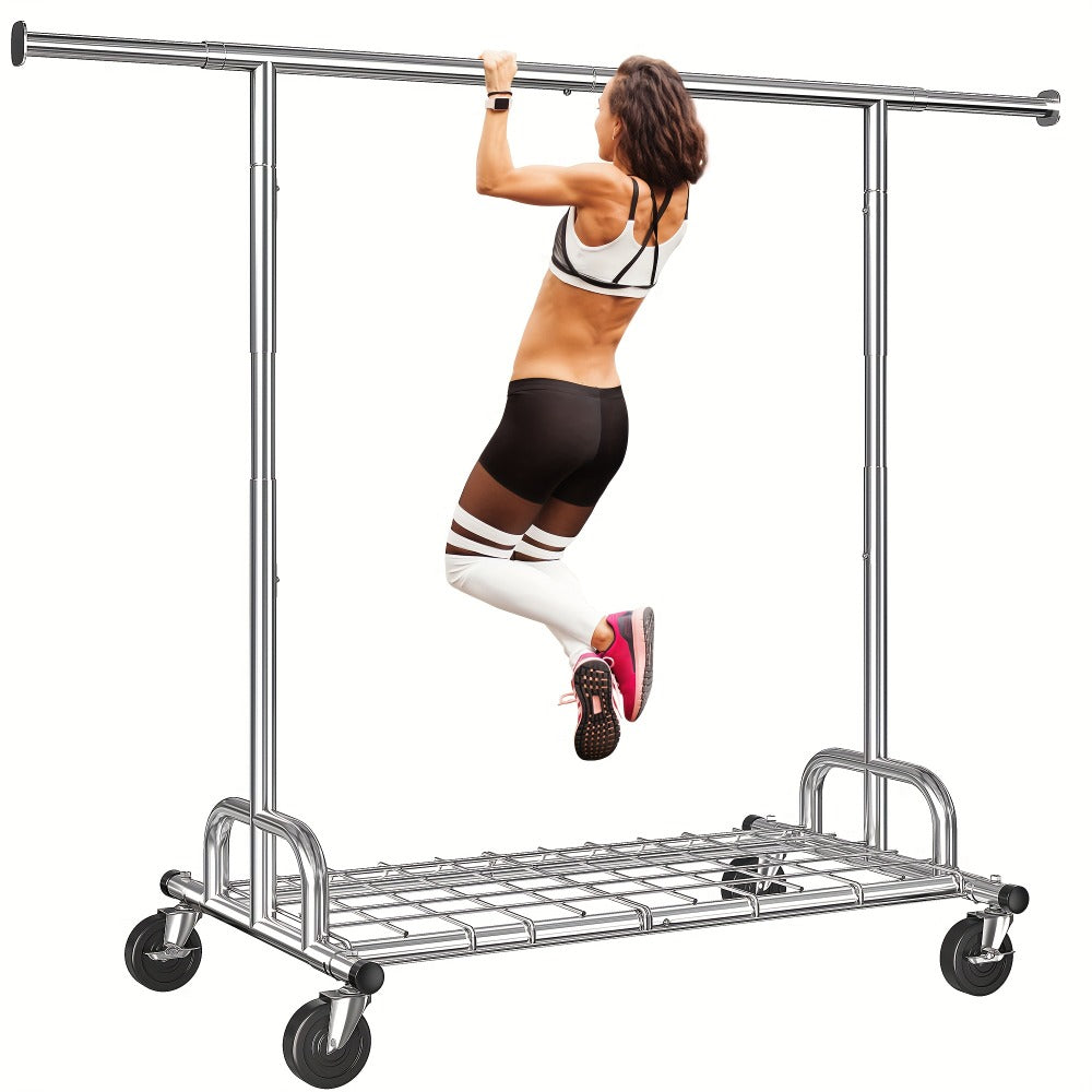 Heavy Duty Rolling Clothes Rack with Wheels - Adjustable Garment Rack 260LBS Capacity, Extendable 51¡±-75¡± Wide, for Bedroom Closet Laundry Room