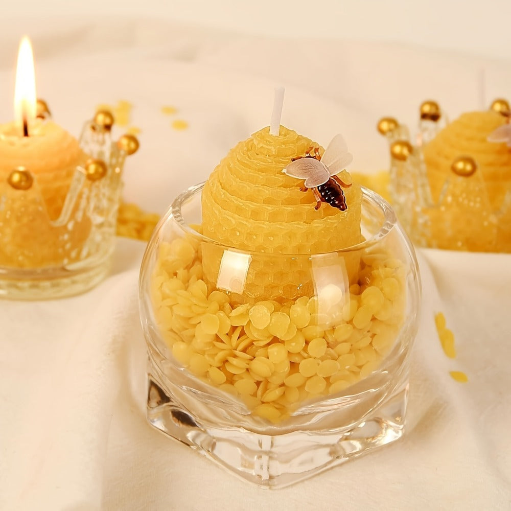 Beeswax Candles Set - Natural Pure Beeswax Votive Candles with Bee Decorations, Handcrafted from Beekeepers, Set of 6 or 12, Honey Scented Candle Gift for Home Decor, Weddings, Holidays & Gifting