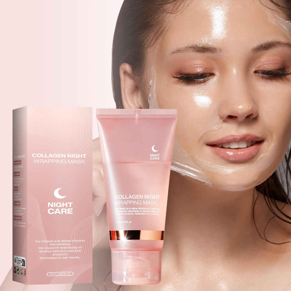Collagen Night Mask with Brush Overnight Face Mask Hydrating Anti-Aging Sleeping Mask Elasticity Repair Skin Care for All Skin Types