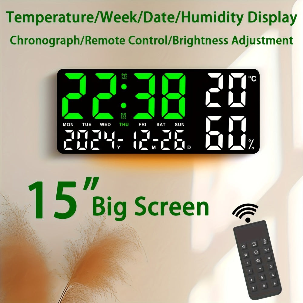 LED Alarm Clock Large Screen - Digital Clock with Temperature Humidity Week Display, Bedroom Living Room Office Desk Clock