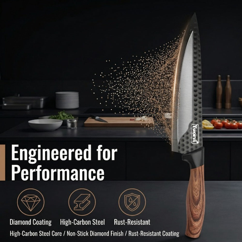 Chef Knife Set 7 Piece High Carbon Stainless Steel Ultra Sharp ¨C Anti-Stick Ergonomic PP Handle, Includes Slicing Knife, Scraper, Scissors & Whetstone, Gift Box for Home, Family & Travel