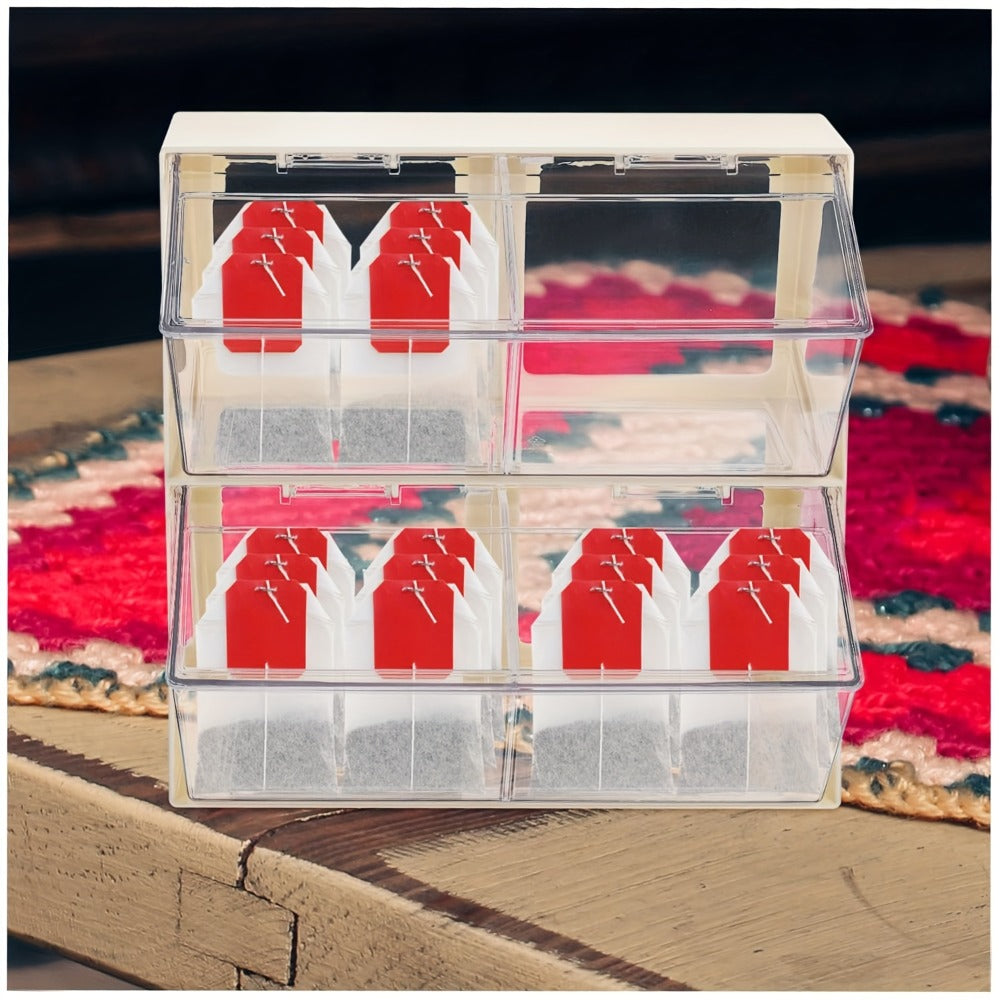 Acrylic Tea Bag Organizer Box with Lid, Large Capacity 3-Compartment Transparent Storage Chest for Kitchen Countertop, Food-Safe Acrylic Holder for Tea Bags, Coffee Capsules, Milk Powder & Masks