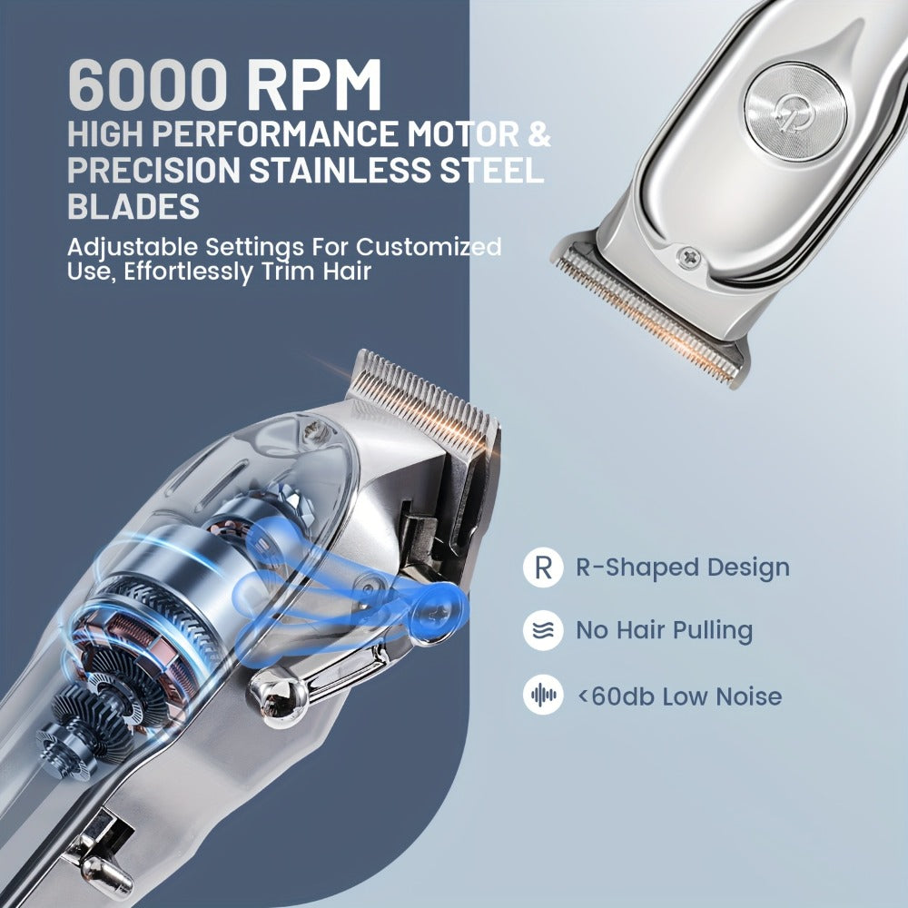 Professional Hair Clipper & Beard Trimmer Set - MENSURE Cordless 6000RPM Hair Cutting Kit with T-Blade Trimmer, 7 Guide Combs, LED Display & Type-C Fast Charging, Barber Kit for Men Home & Salon Use