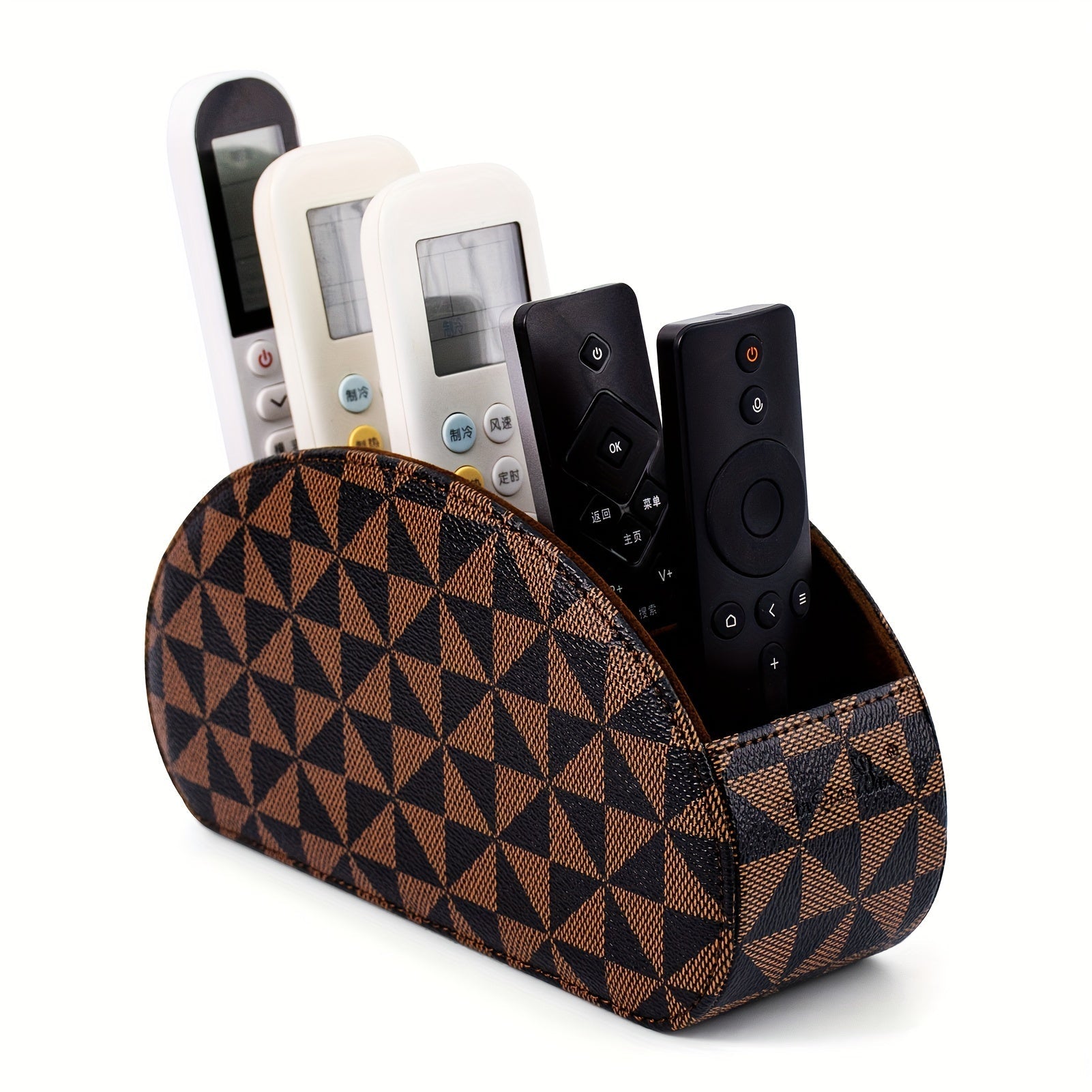 5-Compartment PU Leather Desk Organizer Remote Control Holder Storage Caddy for Office Supplies, Brushes, Pencils & Glasses