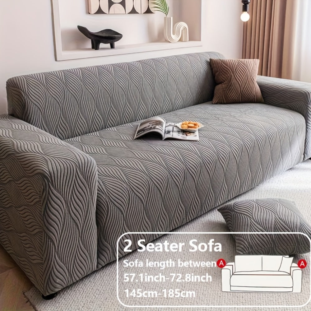 Polar Fleece Sofa Cover Modern Jacquard Elastic Slip-Resistant All Season Furniture Protector for Living Room Office Bedroom - 1 2 3 4 Seater with Free Matching Pillowcase