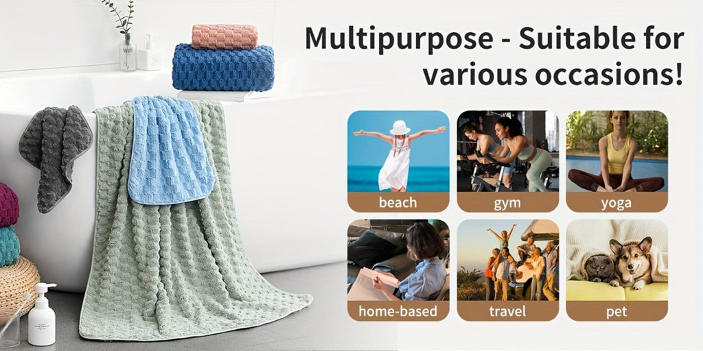 Oversized Bath Towel Set 800GSM 32x64 Inch Extra Large Microfiber - Ultra Soft Quick Dry Striped Spa Grade | Single or 4pcs Random Color | Beige White Light Blue Dark Gray | Modern Coastal Home Gift